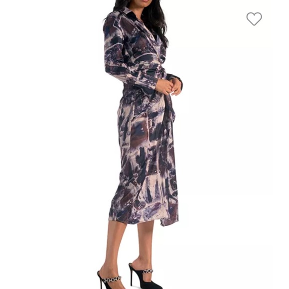 New with tags. Elan wrap midi dress in blue marble - Picture 1 of 8